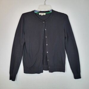 Boden Womens Cotton Button Front Crew Neck Cardigan Sweater Size Small Black